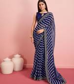 Blue Printed Georgette Saree With Blouse
