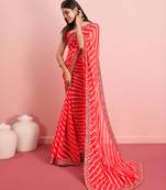 Red Printed Georgette Saree With Blouse
