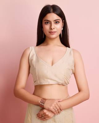 Cream Embroidered Work Net Saree With Blouse 5