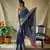 Navy Blue Banarasi style silk bland thread work & zari border saree with Blouse