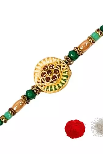 Designer bhaiya rakhi with roli chawal & rakshabandhan card for men/bro/brother 