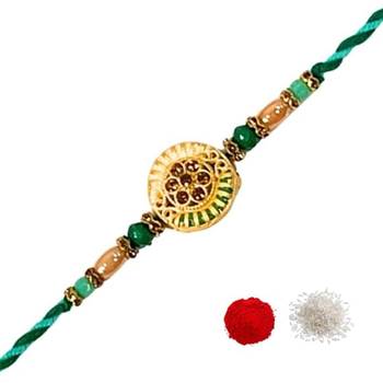 Designer bhaiya rakhi with roli chawal & rakshabandhan card for men/bro/brother  3