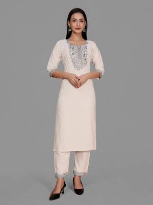 Trendy designer khadi cotton embroidery kurta set 1