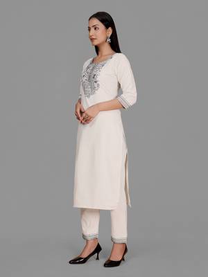 Trendy designer khadi cotton embroidery kurta set 3