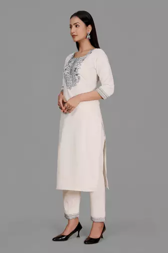 Trendy designer khadi cotton embroidery kurta set