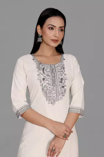 Trendy designer khadi cotton embroidery kurta set