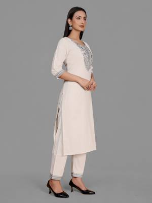 Trendy designer khadi cotton embroidery kurta set 5