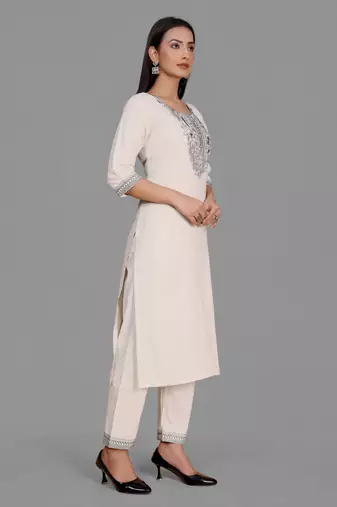 Trendy designer khadi cotton embroidery kurta set