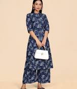 Blue color designer viscose fabric printed a-line kurta set