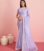 Lavender Plain Poly Silk Blend Saree With Blouse