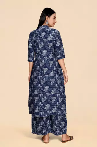Blue color designer viscose fabric printed a-line kurta set