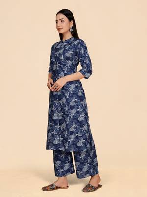 Blue color designer viscose fabric printed a-line kurta set 3