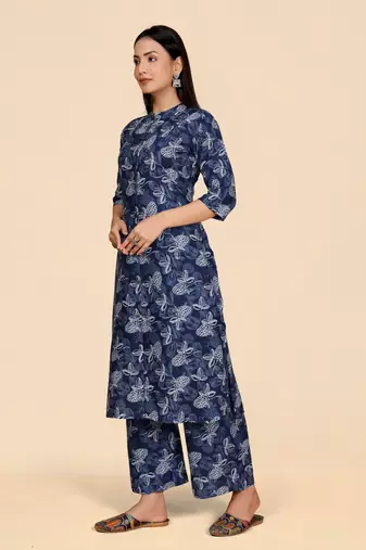 Blue color designer viscose fabric printed a-line kurta set