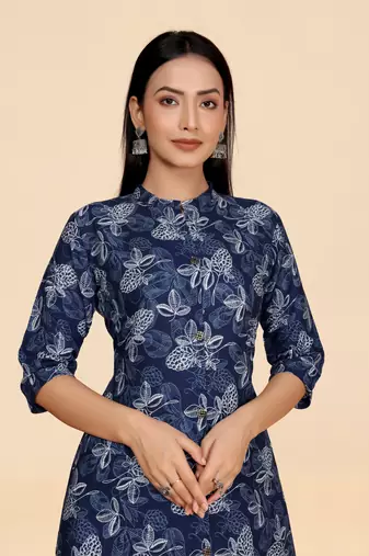 Blue color designer viscose fabric printed a-line kurta set