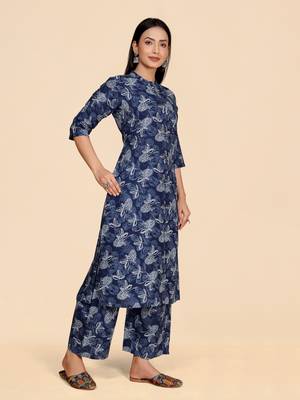 Blue color designer viscose fabric printed a-line kurta set 5