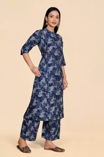 Blue color designer viscose fabric printed a-line kurta set