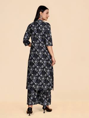 Dark blue color designer viscose fabric printed a-line kurta set 2