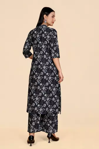 Dark blue color designer viscose fabric printed a-line kurta set