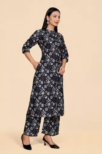 Dark blue color designer viscose fabric printed a-line kurta set