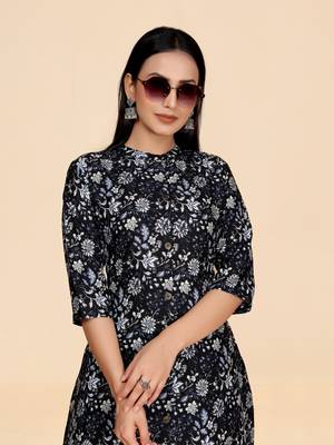 Dark blue color designer viscose fabric printed a-line kurta set 4