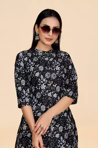 Dark blue color designer viscose fabric printed a-line kurta set