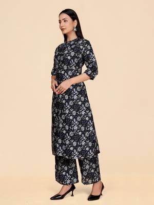 Dark blue color designer viscose fabric printed a-line kurta set 5