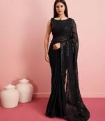 Black Embroidered Work Georgette Saree With Blouse