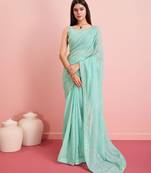 Light Blue Embroidered Work Georgette Saree With Blouse