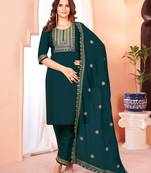 Designer collection blue color viscose fabric zari  embroidery work kurta set with dupatta