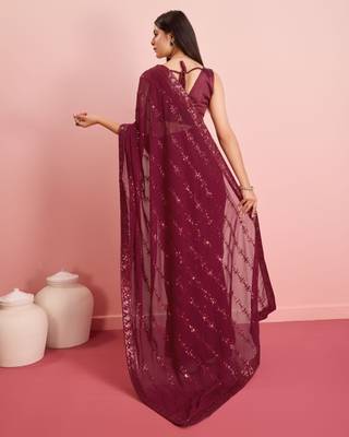 Maroon Embroidered Work Georgette Saree With Blouse 3
