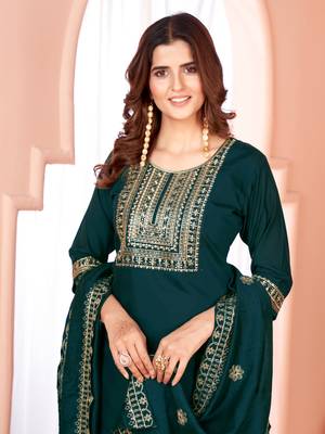 Designer collection blue color viscose fabric zari  embroidery work kurta set with dupatta 4