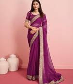 Purple Plain Organza Saree With Blouse