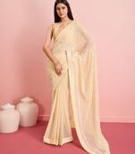 Cream Embroidered Work Georgette Saree With Blouse