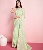 Light Green Embroidered Work Organza Saree With Blouse