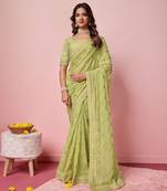 Light Green Embroidered Work Georgette Saree With Blouse