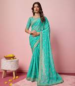 Olive Embroidered Work Georgette Saree With Blouse