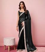 Black Plain Poly Silk Blend Saree With Blouse