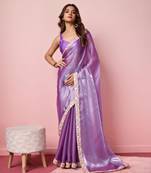 Lavender Plain Poly Silk Blend Saree With Blouse