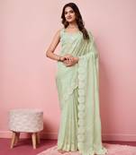 Olive Embroidered Work Organza Saree With Blouse