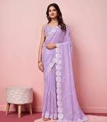 Lavender Embroidered Work Organza Saree With Blouse
