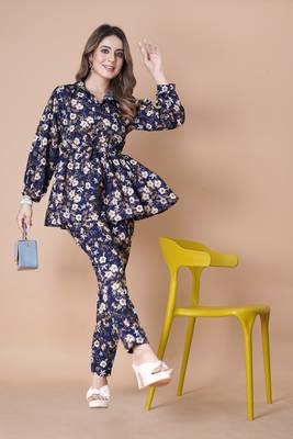 Trendy deisgner crepe fabric stylish printed top and bottom set 1