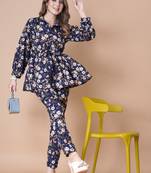 Trendy deisgner crepe fabric stylish printed top and bottom set