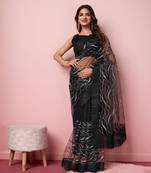 Black Embroidered Work Net Saree With Blouse