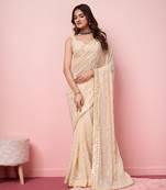 Cream Embroidered Work Georgette Saree With Blouse