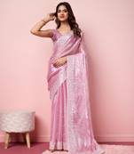 Pink Embroidered Work Poly Silk Blend Saree With Blouse