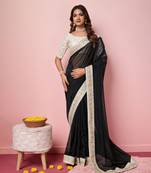 Black Plain Organza Saree With Blouse