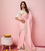 Light Pink Plain Organza Saree With Blouse