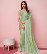 Light Green Embroidered Work Organza Saree With Blouse