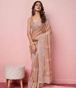 Light Brown Embroidered Work Organza Saree With Blouse