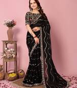 Black Embroidered Work Poly Silk Blend Saree With Blouse